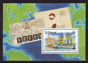 Сент-Винсент, 1992, Первое Трансатлантическое письмо, Парусник, блок